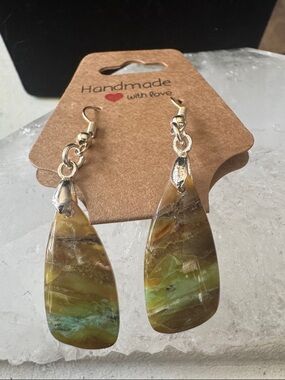 Handmade Indonesian Opalized Petrified Wood Teardrop Earrings